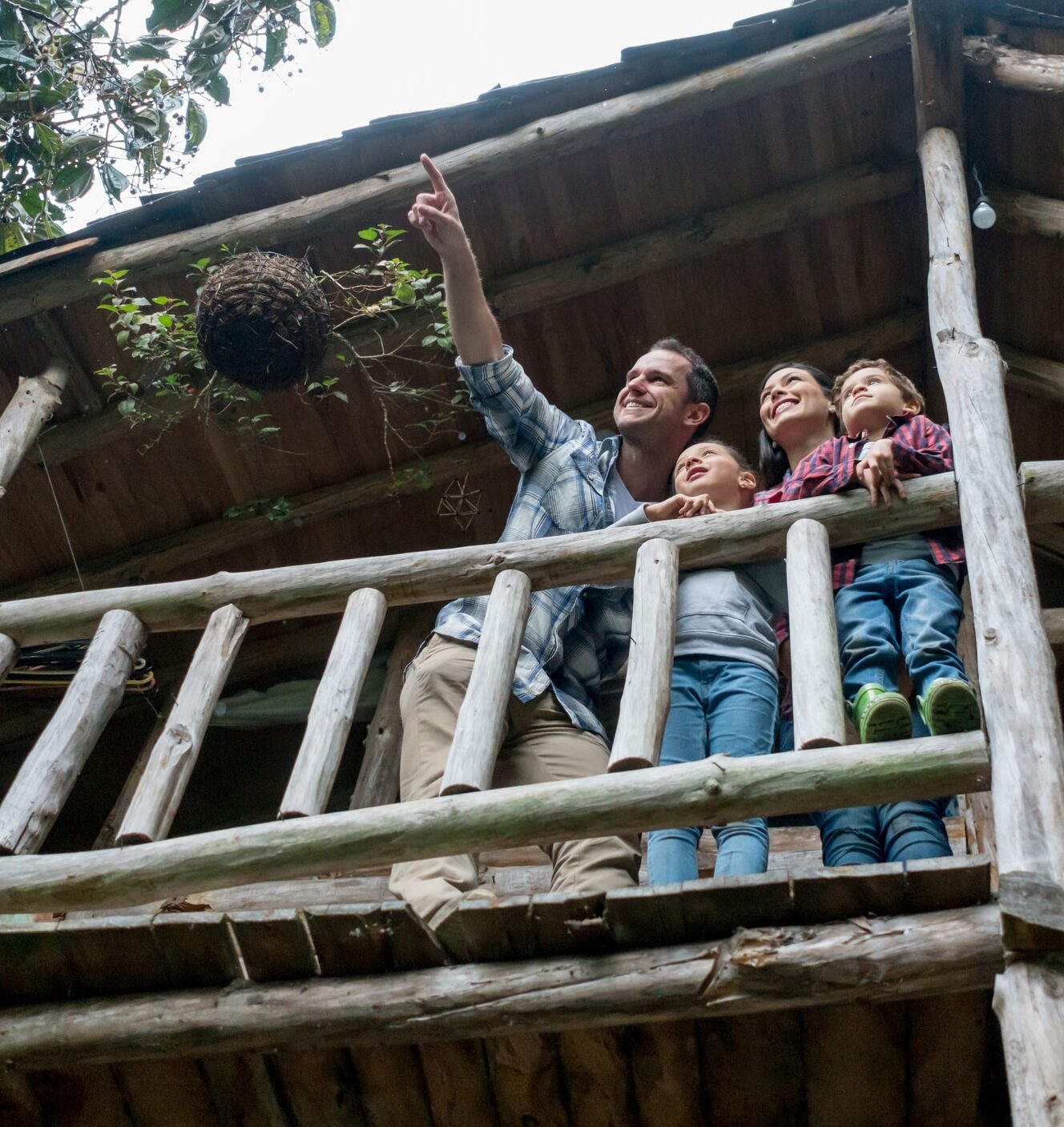 Family looking at the view from their cottage